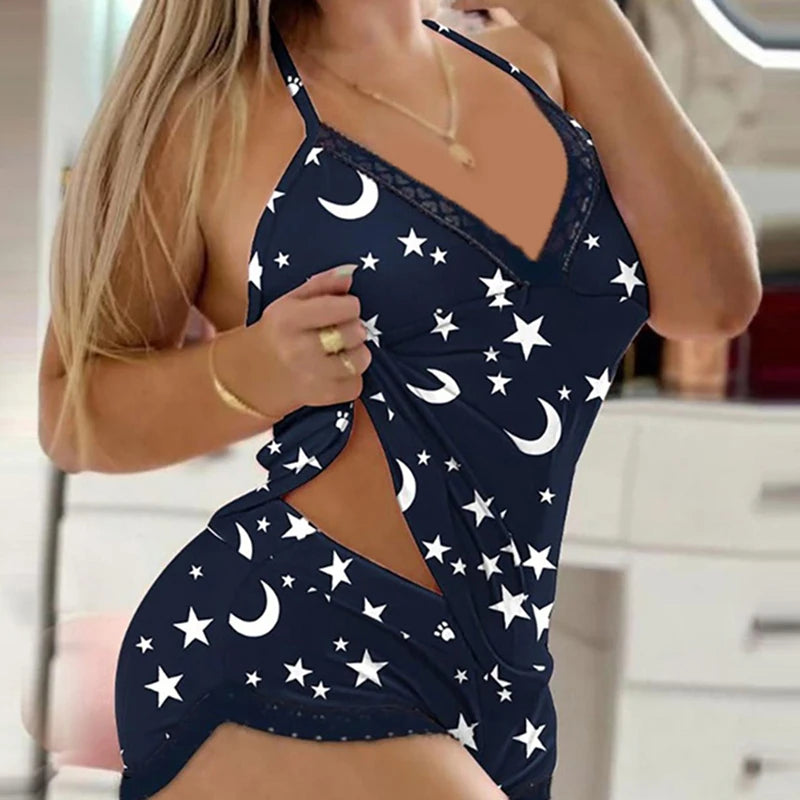 פיג׳מת גופייה ומכנסון עם שולי תחרה – תמונה 8