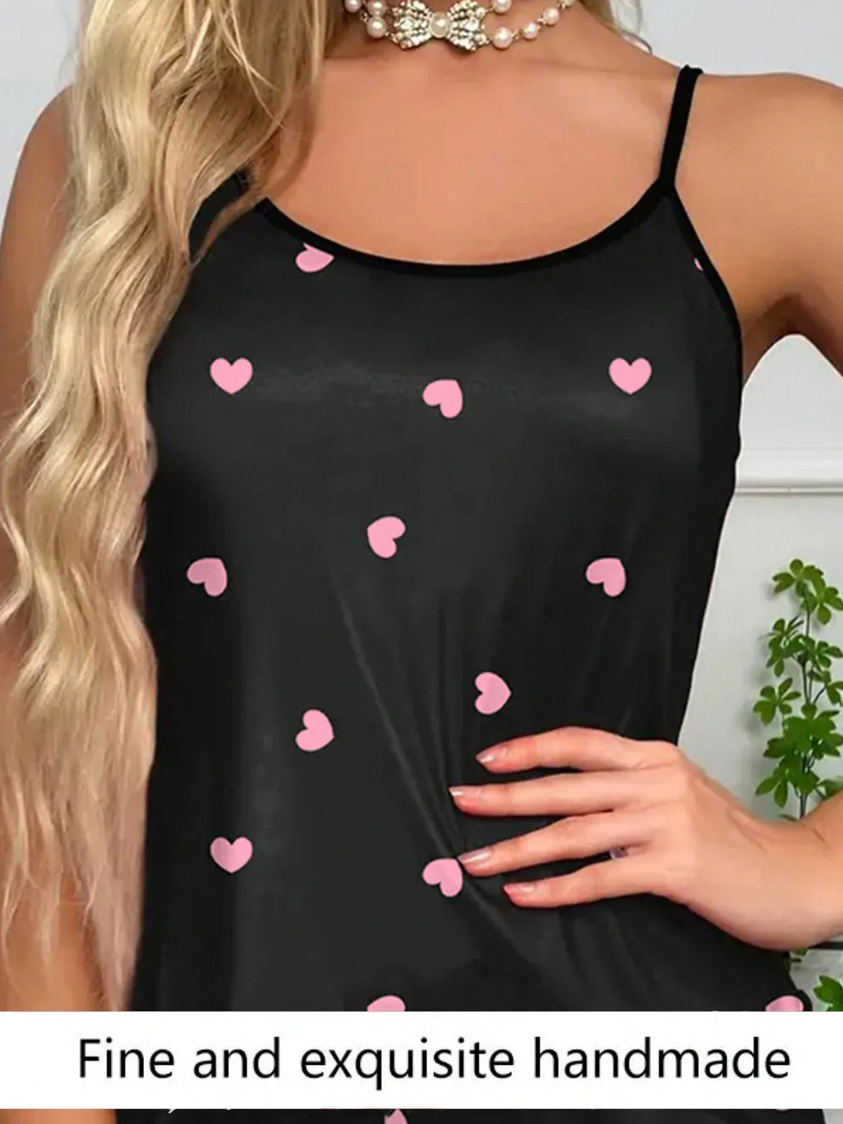 פיג׳מת "Love" שחורה – גופייה ומכנסון – תמונה 5