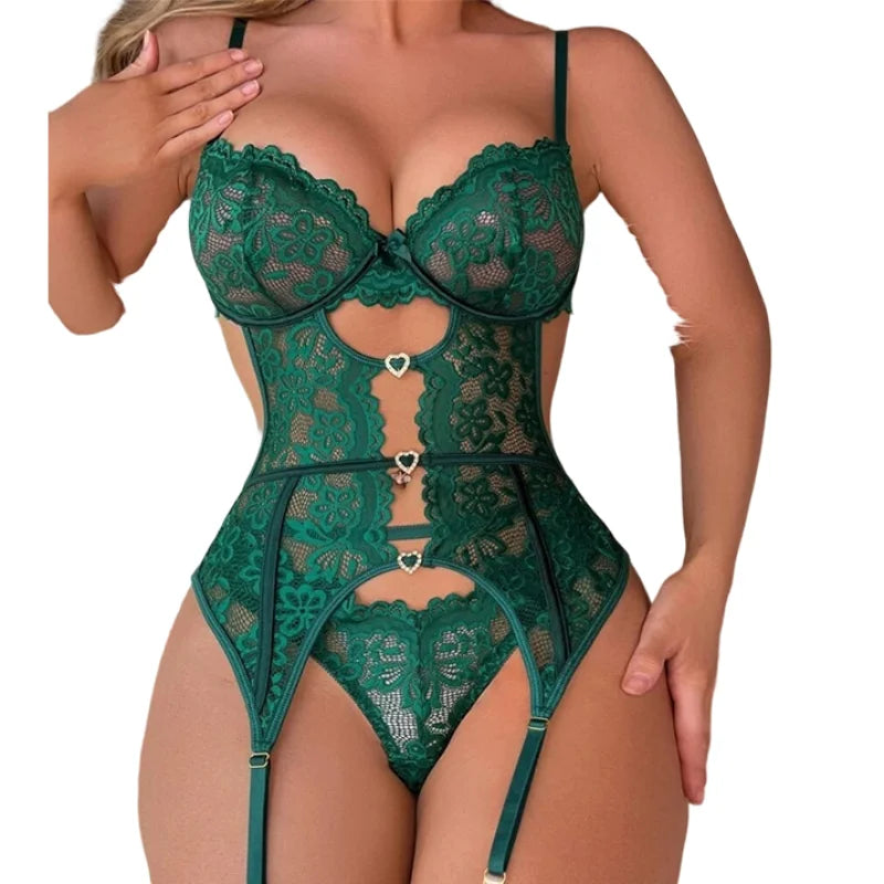 בגד גוף תחרה עם ביריות – עד 3XL – תמונה 8